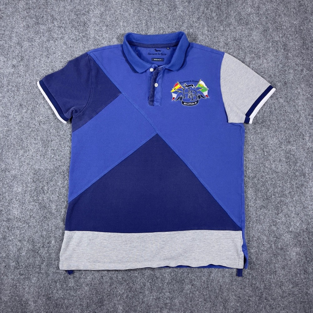 Harmont & Blaine Polo Shirt Kids XL Blue Colorblock Sealine Embroidered Italy